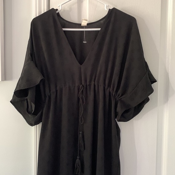 Bari by swimwear black sheer‎ cover up tassels ruffle size M - Picture 3 of 12